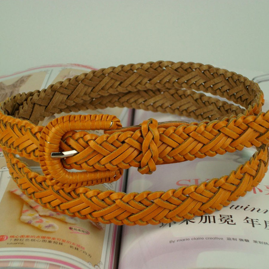 Popular thin belt fashion genuine leather knitted vintage women's belt strap