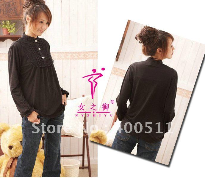 Pregnant Women Tshirts Spring/Fall T-shirts Collar with Lace Tops for Pregnannt Women Free Shipping