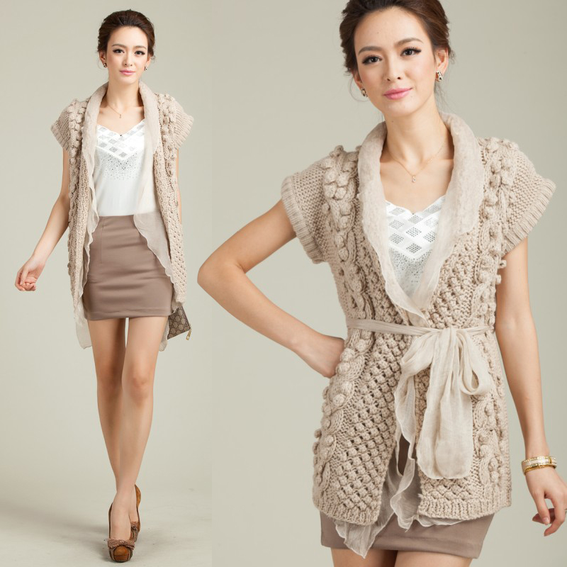 Preparation of autumn 2012 handmade chiffon medium-long edge vest sweater cardigan ol women's