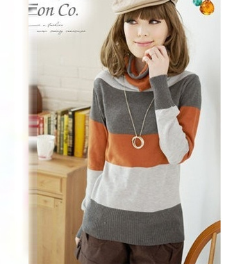 Preppy style juniors clothing navy stripe sweater thin pullover sweater outerwear sweater