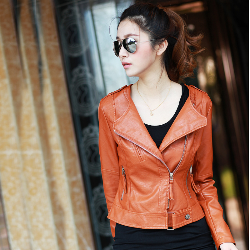 Preppy style PU leather clothing female short design slim leather jacket