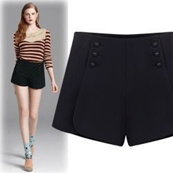 Preppy Style Solid Color Fashion Hot Pants Chic & Good Quality Pleated Button Decoration Casual Women's Ladies' trousers Shorts