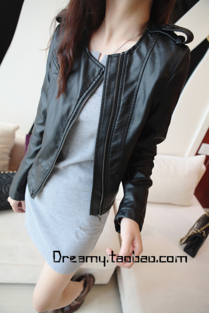 Prettifier o-neck spring entree handsome slim leather clothing zipper motorcycle leather clothing jacket