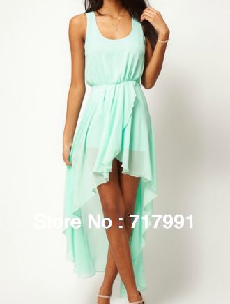 Pretty 2013 Summer Light Green Scoop Neck Sleeveless Asymmetrical Mid Waist Chiffon Dress For Women, Free Shipping!