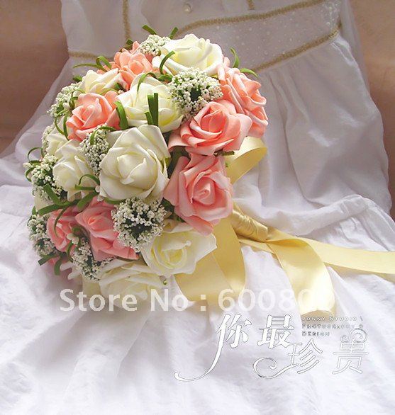 Pretty Ivory+Pink Popular Wedding Bouquet, Throw Bouquet, Bridesmaid Bouquets