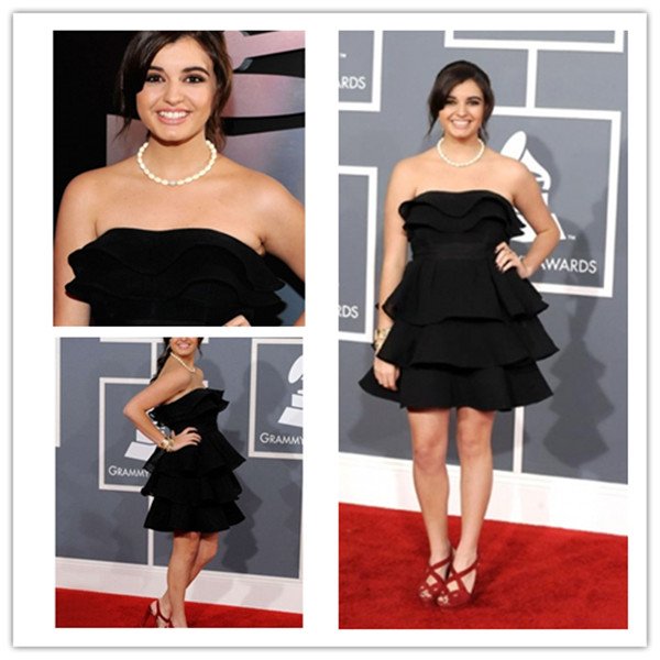 Pretty Little Strapless Tiered Black Sleeveless Rebecca Celebrity Dresses New Fashion 2012