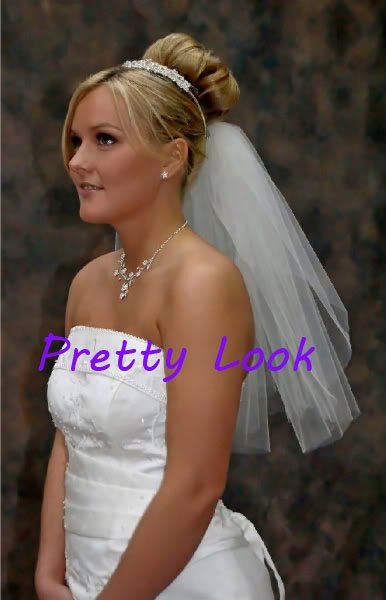 Pretty Look 2T Cut Edge Waist Length Wholesale White/Ivory Short Wedding bridal Veils