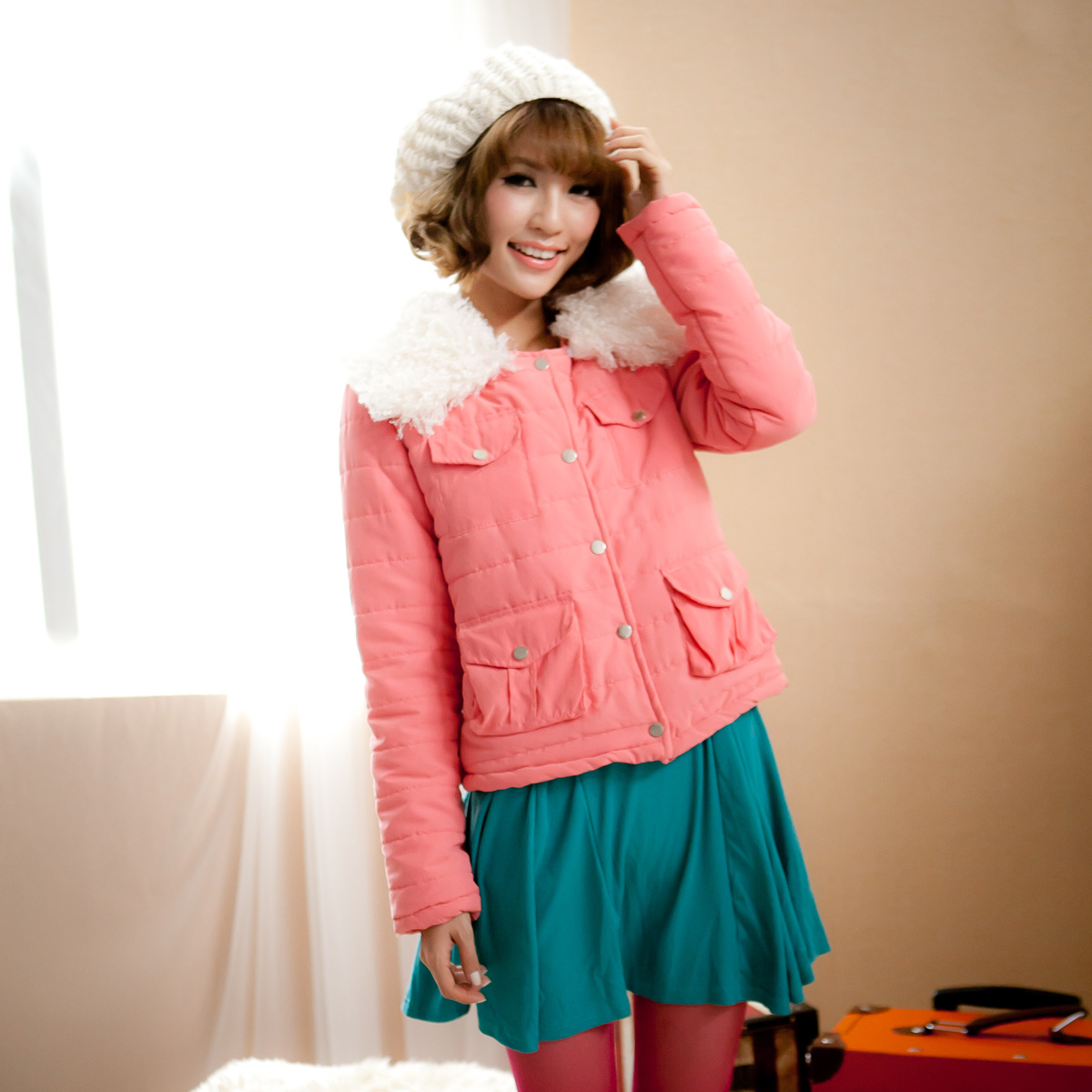 Princess 2012 casual fur collar warm and short design cotton-padded jacket wadded jacket cotton-padded jacket outerwear