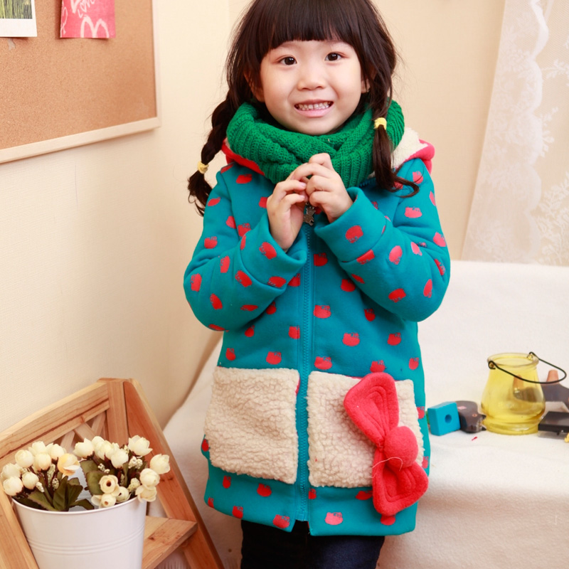 Princess 2012 winter female child three-dimensional bow plus velvet thickening sweatshirt wadded jacket outerwear