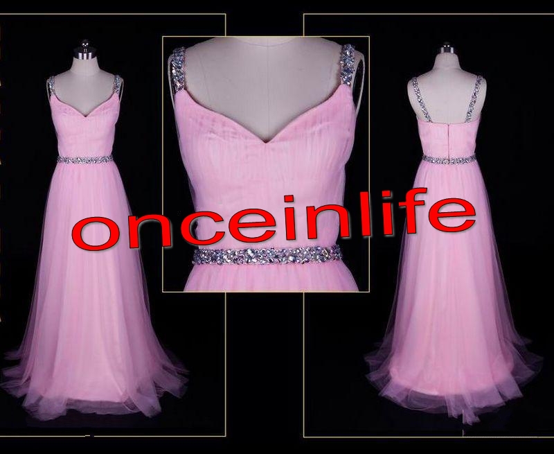 Princess 2013 Fashion NEW Design Princess Real Sample Pink Prom Dress With Beads Straps & Waist