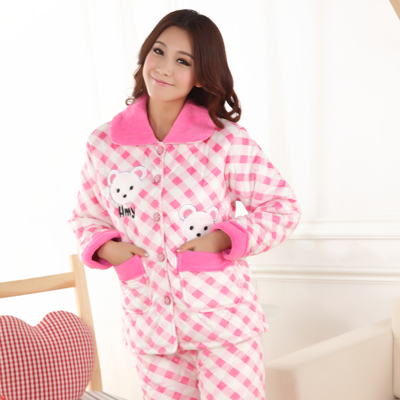 Princess autumn and winter cartoon bear super soft coral fleece cotton-padded sleepwear female long-sleeve thickening