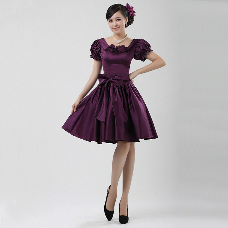 Princess bride purple puff sleeve bag dress elegant formal dress dq267