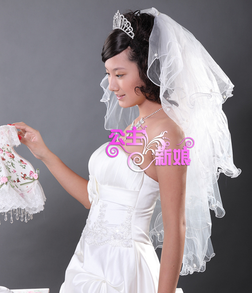 Princess bride wedding dress formal dress bridal veil t-01 , multi-layer 1.5 meters scalloped beautiful wedding veil (WS002)