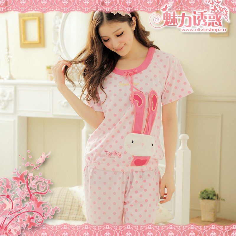 Princess cartoon rabbit short-sleeve 100% cotton sleepwear lounge female twinset summer 28901