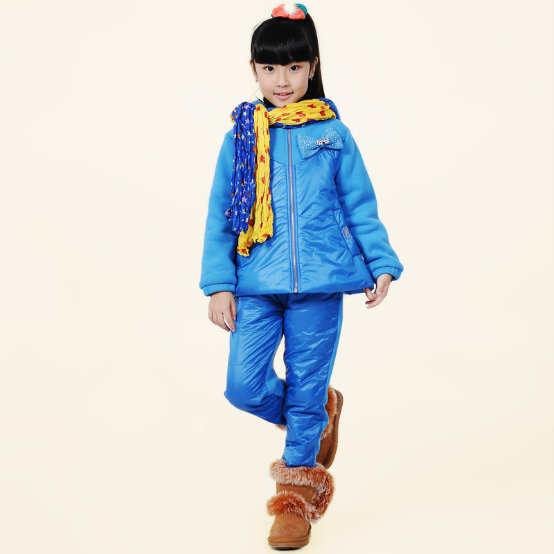 Princess children's clothing cotton-padded jacket female child wadded jacket set casual with a hood child wadded jacket