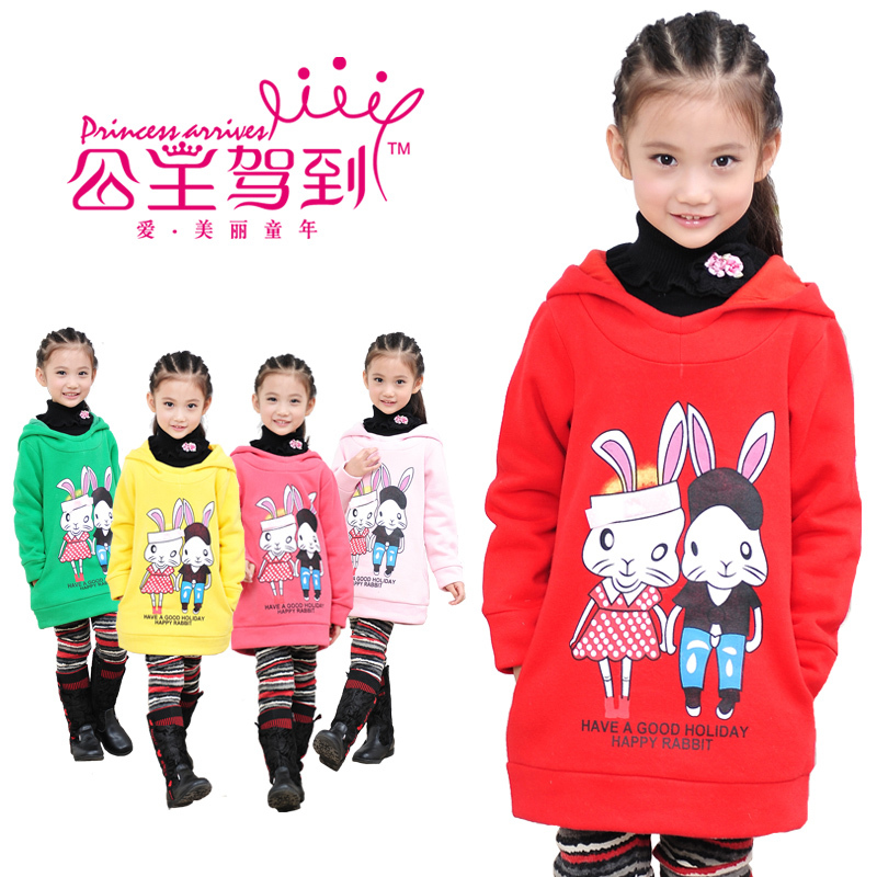 Princess children's clothing female child 2012 autumn and winter child medium-long with a hood sweatshirt outerwear thickening