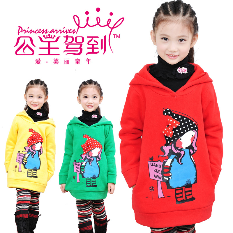 Princess children's clothing female child 2012 autumn child cartoon plus velvet medium-long sweatshirt outerwear