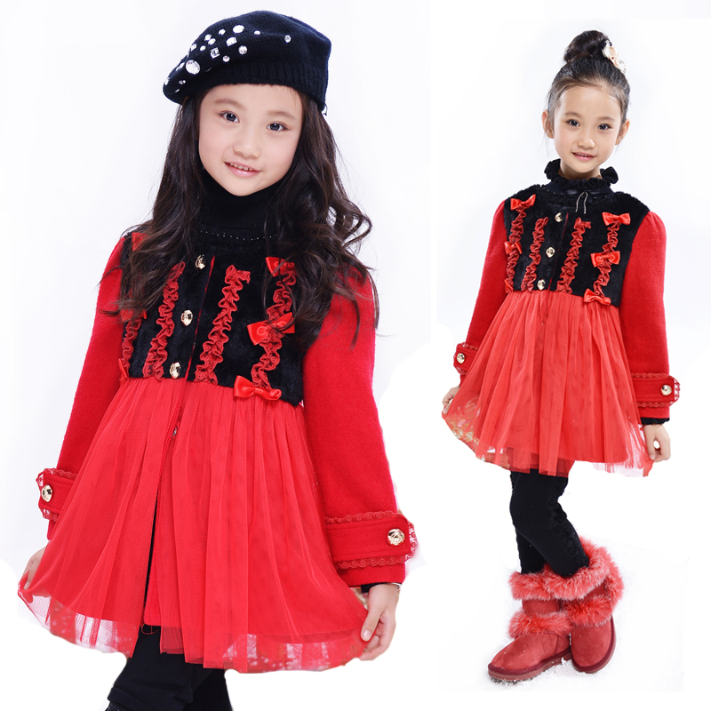 Princess children's clothing female child overcoat outerwear winter 2012 lace child woolen outerwear