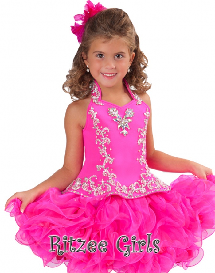 Princess dress shining pageant dress for girl fold beads short peach color flower girl dress backless sweetly brillant