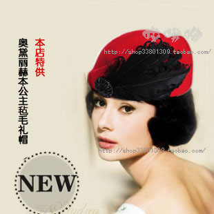Princess hat female winter woolen fedoras vintage jazz hat red beret