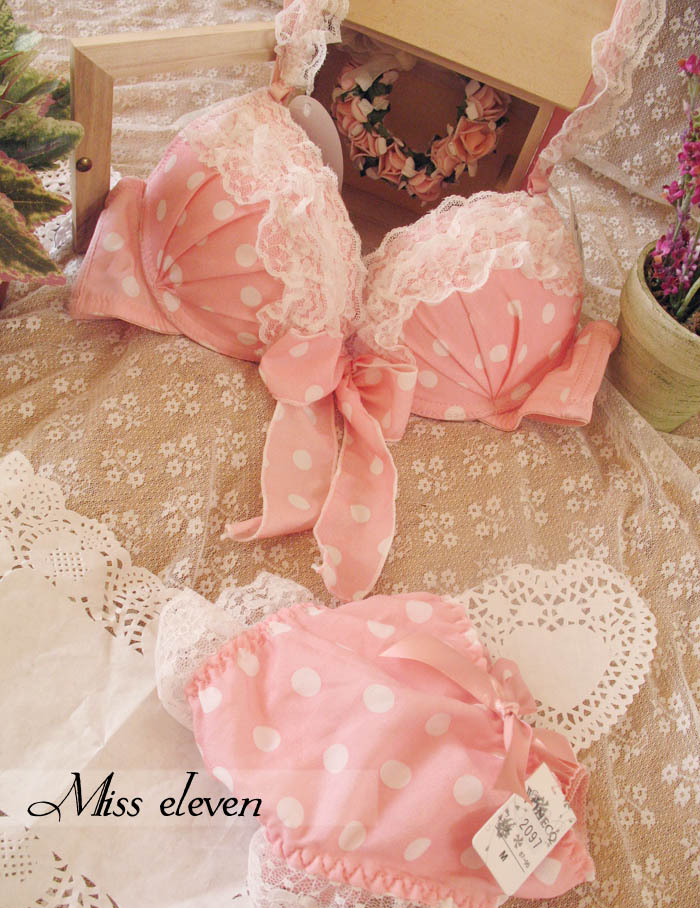 Princess lace pink push up side gathering insert underwear bra set