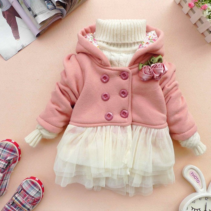 Princess mounted 1 - 2 female child winter trench type 3 - 4 baby clothes thickening outerwear