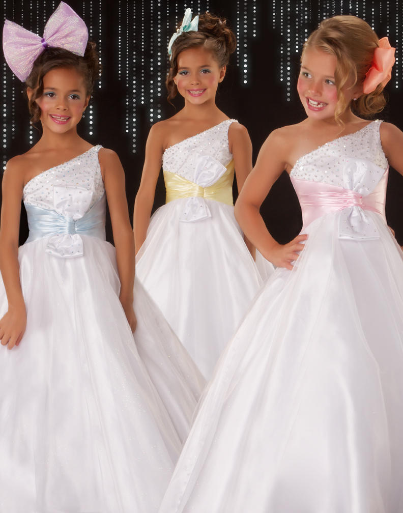 Princess One shoulder Sleeveless Floor-Length  Crystal Flower Waist  Organza Ball Gown Flower Girl Dress 2013