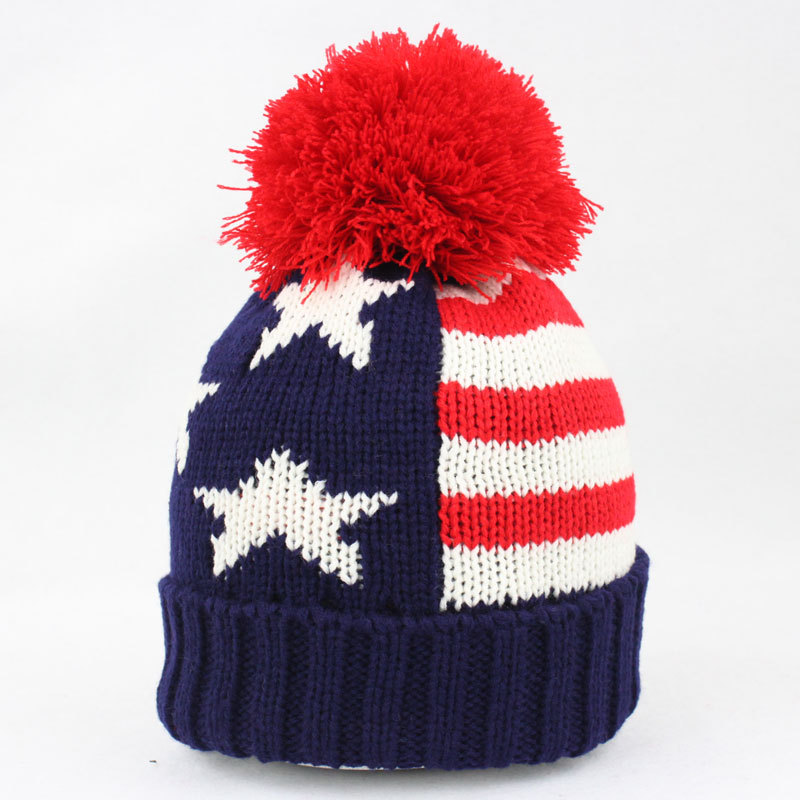 Princess rabbit hat winter knitted hat flag knitted hat stripe five-pointed star color block decoration cap