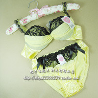 Princess rhinestone silk underwear insert bra set 366 yellow