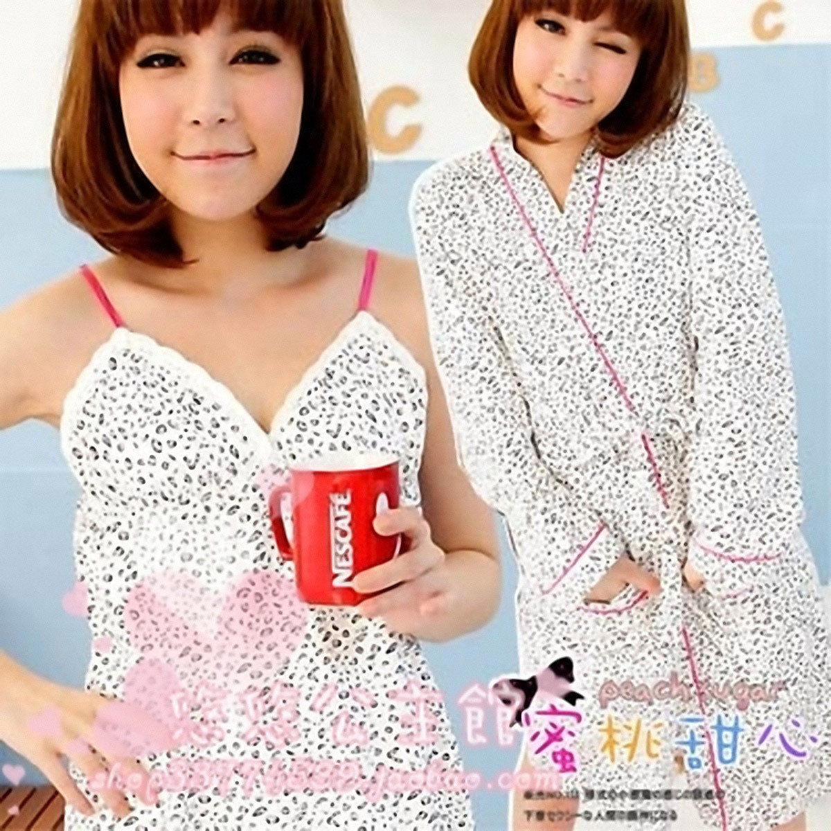 Princess spring and autumn women's cotton long-sleeve princess sleepwear robe small leopard print