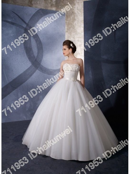 Princess Style Organza and Tulle Ball Gown Wedding Dress with crystal beaded flower detailing