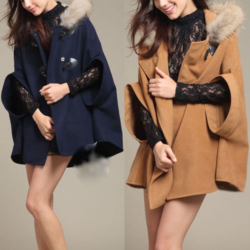 Princess Style Poncho Women Fur Hooded Winter Coat Jacket Ladies Cape Outerwear WJC08