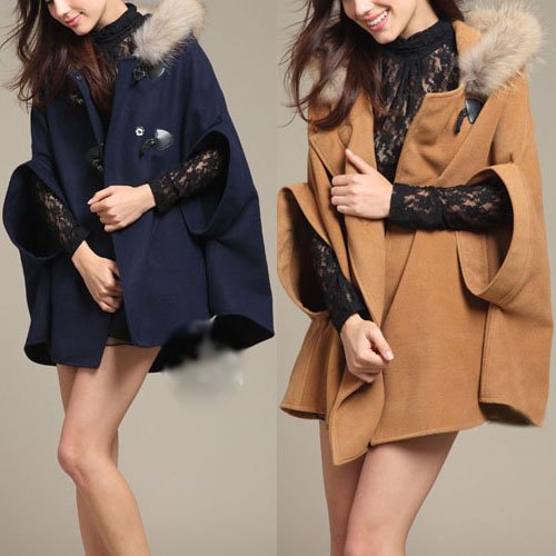 Princess Style Poncho Women Fur Hooded Winter Coat Jacket Ladies Cape Outerwear WJC08