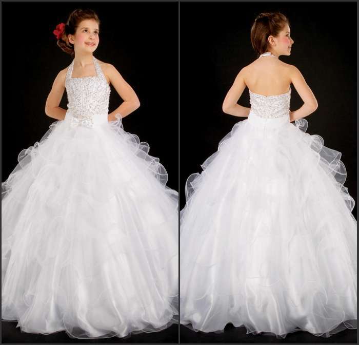 Princess sweetly halter beads sweep train pleated sweep train back zipper white flower girl dresses red pageant dresses