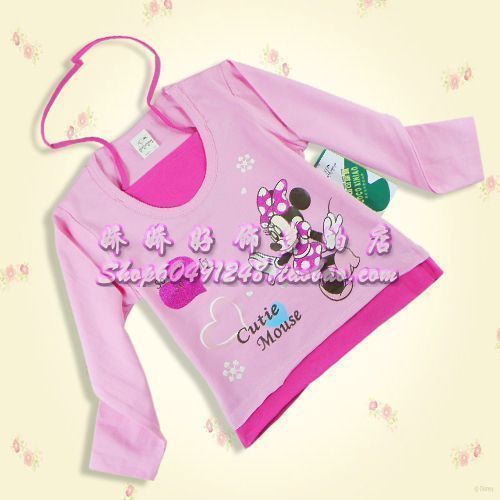 Print faux two piece spaghetti strap girls top female child long-sleeve T-shirt