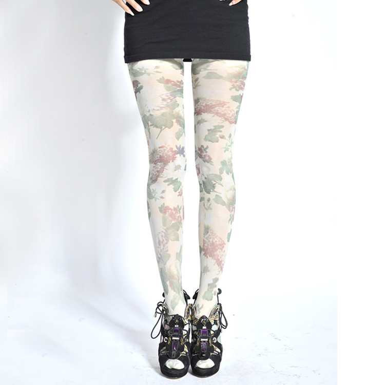 Print pantyhose european version of the fashion fresh flower stockings female vintage socks sexy socks