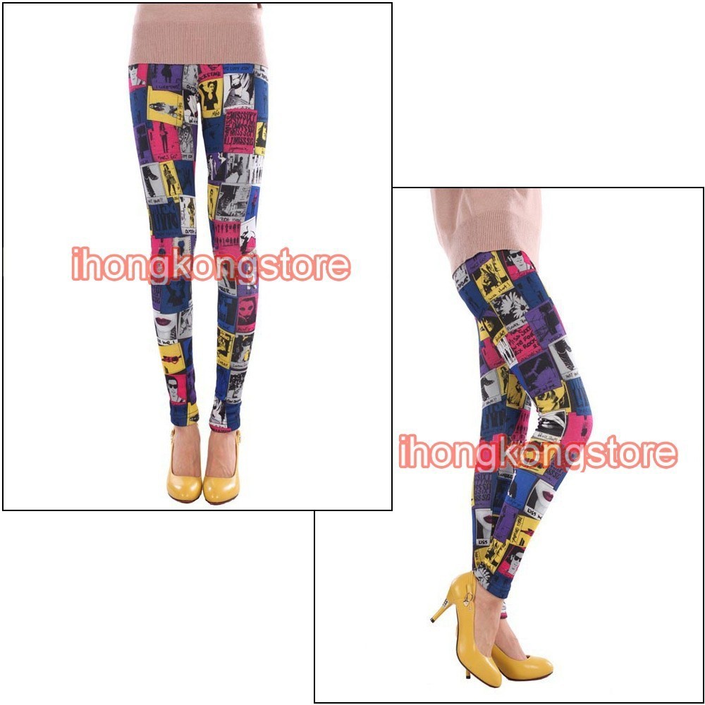 Printed Velvet Stretch Leggings Pants Skinny Trousers Tights Womens #950-105