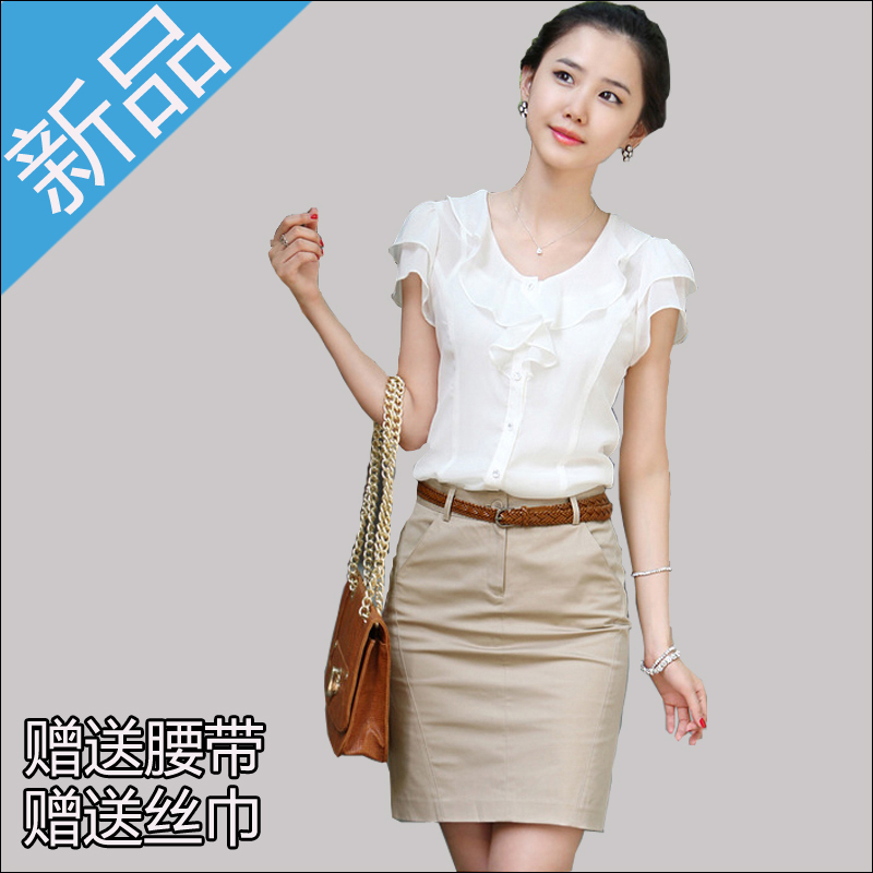 Professional short skirt gentlewomen work wear sets skirt shirt women's set female summer work wear