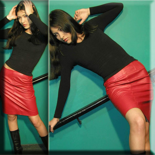 Professional slim hip leather skirt leather slim coveredbuttons