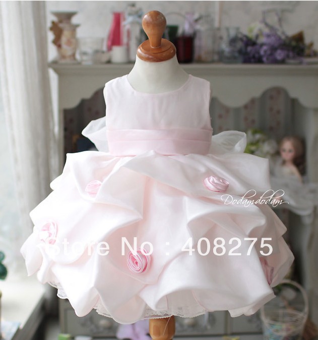 Prom Dresses 2013 Christening Gown Princess Dress Flower Rose Pink Top Short-sleeved Ball Gown Free Shipping