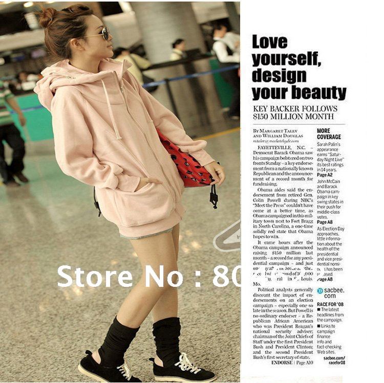 Promation Free Shipping Korean Hooded Coat Zip cotton+polyester warm outerware Black, Gray and Pink AED-1211