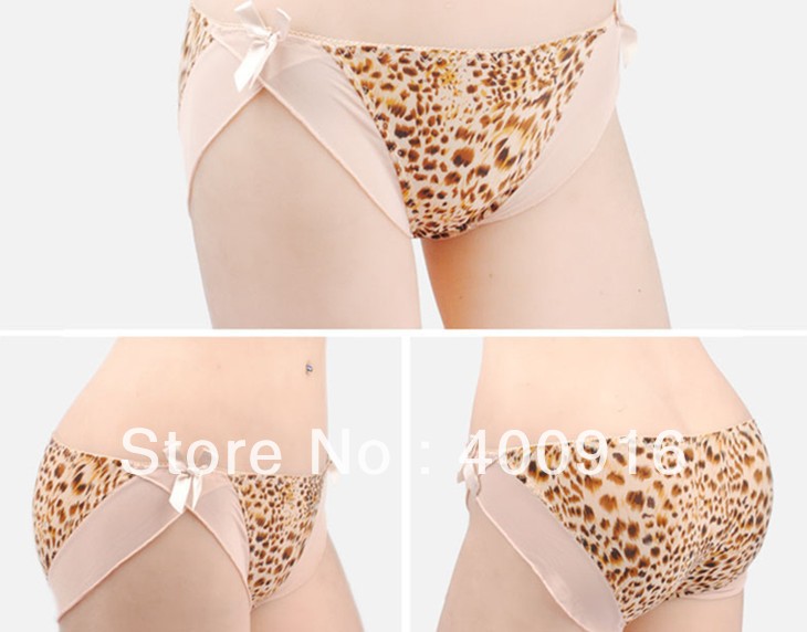 PROMOTION !!! 10PCS Sexy leopard temptation bud silk small waist briefs, leopard print women underwear, ladies briefs