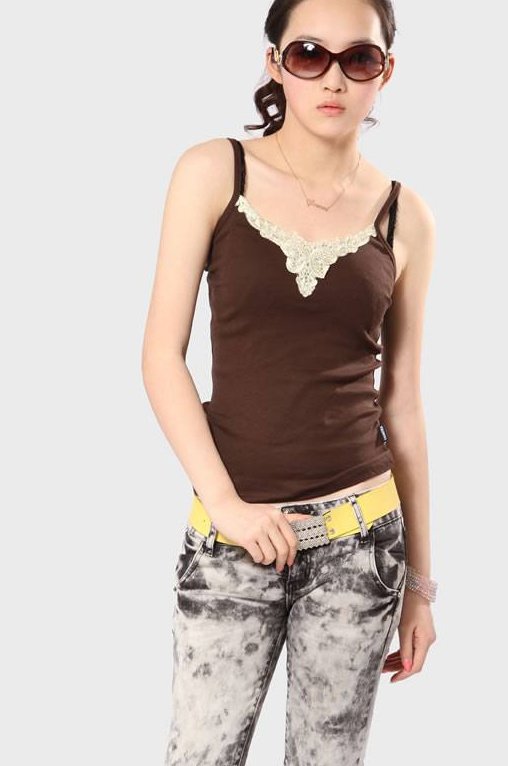 Promotion!! 2012 New Women's fashion candy color cotton Tank Tops with little Daisy lace neckline, freeshipping#YMN2323