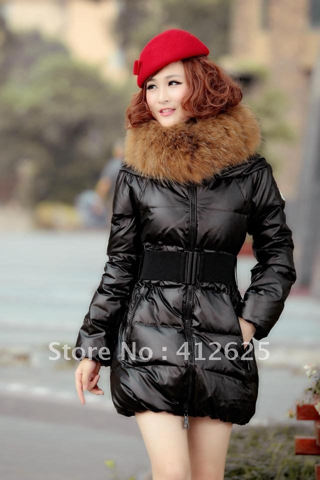 Promotion 2012 Winter Real Fur Collar PU Thicken Long jacket Women Trim Down Coat Jacket Free Shipping