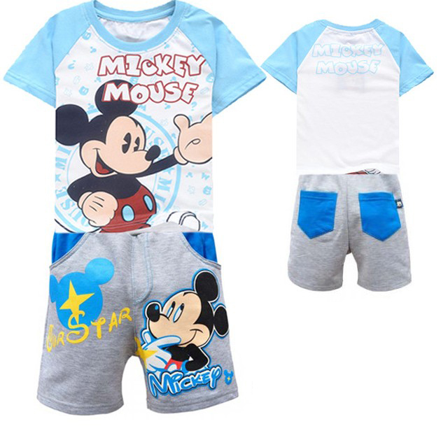 Promotion 6sets/lot new 2013 children clothing set for boys girls lovery cartoon mouse t shirt + pants summer clothes for kids