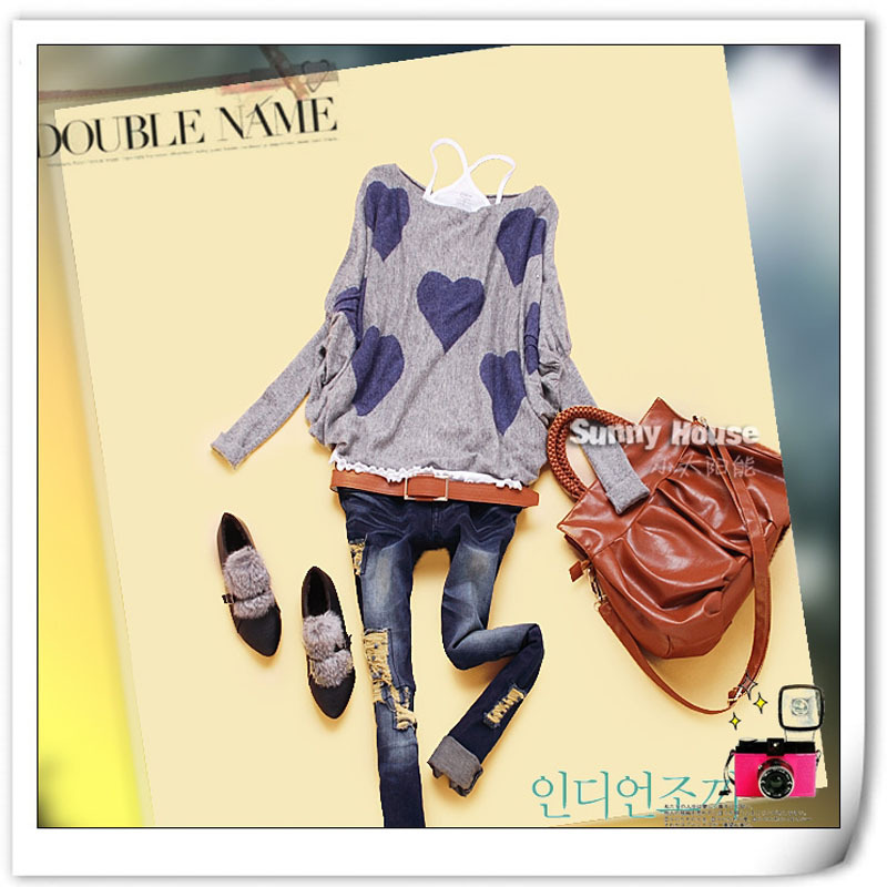 promotion Ac-5-3 2012 autumn and winter women love sweet sweater batwing shirt free shipping