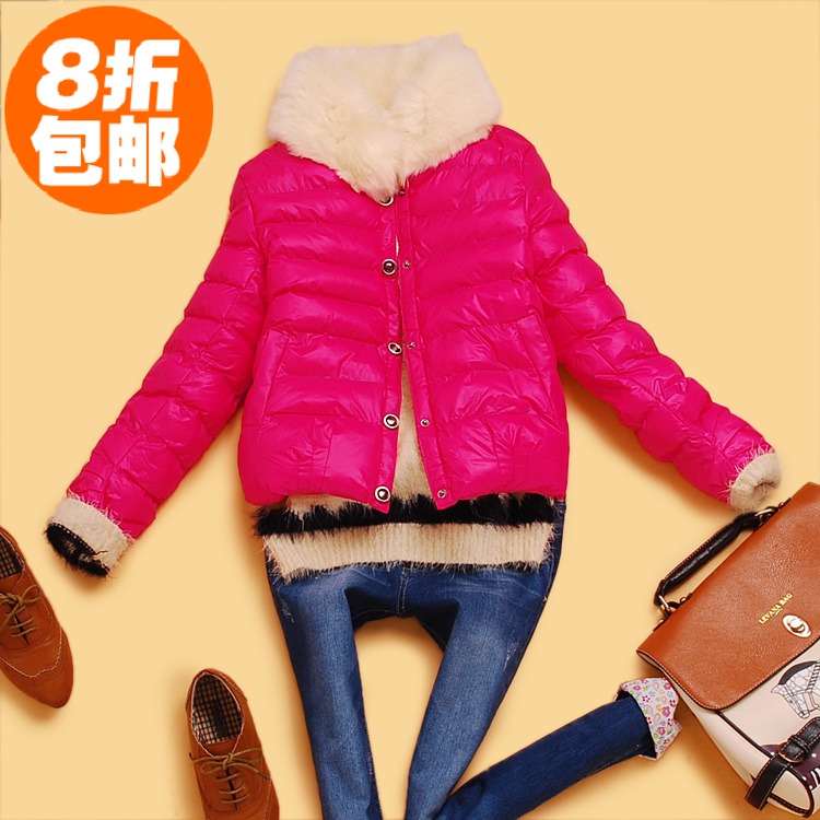 promotion! Cg2-3-4 winter women's candy color thermal big stand collar fur collar slim wadded jacket outerwear 6663