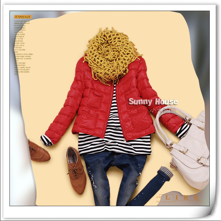 promotion Cg4-2 winter women's candy color pearl zipper thin down coat short jacket free shipping