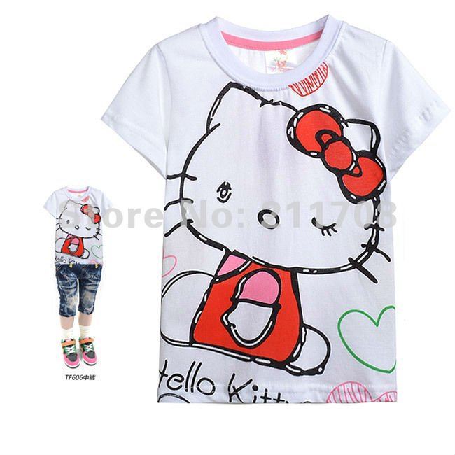 Promotion Children T-shirt Hello kitty Tshirt girl Short-sleeved shirt Baby kitty cat Short-sleeve tops Free shipping