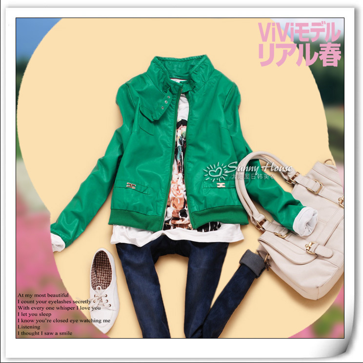 promotion! D2-3 2012 women's rhinestone pasted short design PU clothing outerwear